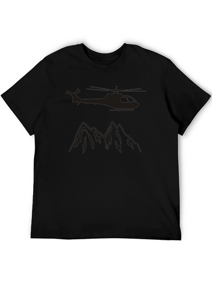 Black Helicopter & Mountain Graphic T-Shirt