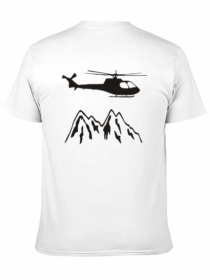 Black Helicopter & Mountain Graphic T-Shirt