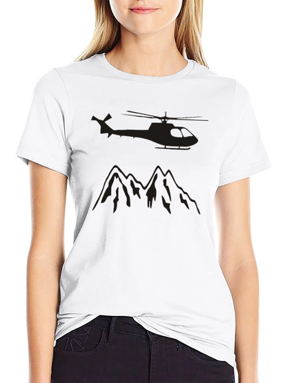 Black Helicopter & Mountain Graphic T-Shirt