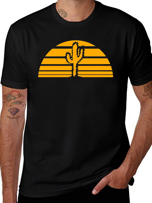 Desert Sunset Cactus Graphic Tee - Black