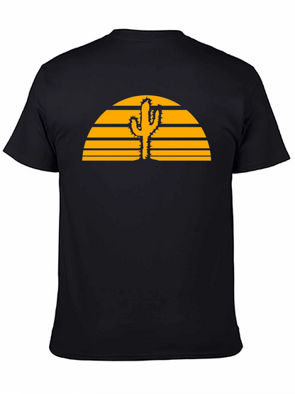 Desert Sunset Cactus Graphic Tee - Black