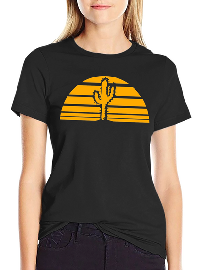 Desert Sunset Cactus Graphic Tee - Black