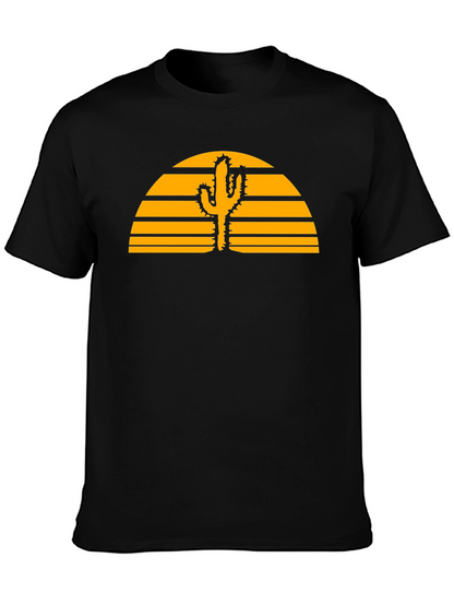 Desert Sunset Cactus Graphic Tee - Black