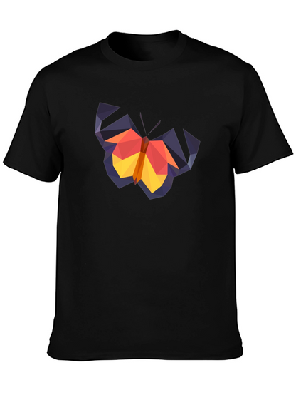 Geometric Butterfly Graphic Tee - Black Cotton