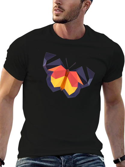 Geometric Butterfly Graphic Tee - Black Cotton
