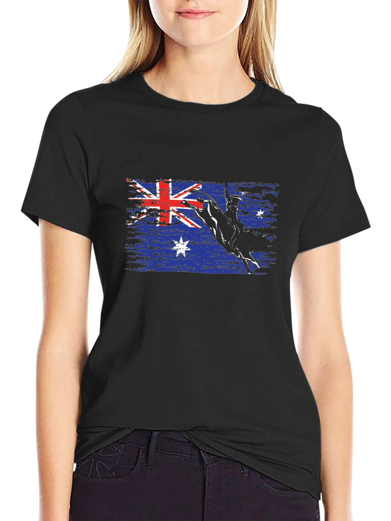 Australian Flag Bull Rider T-Shirt - Black