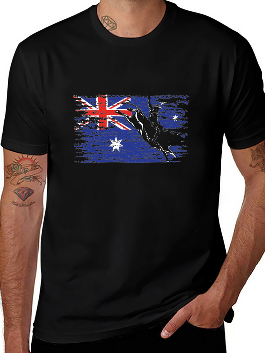 Australian Flag Bull Rider T-Shirt - Black