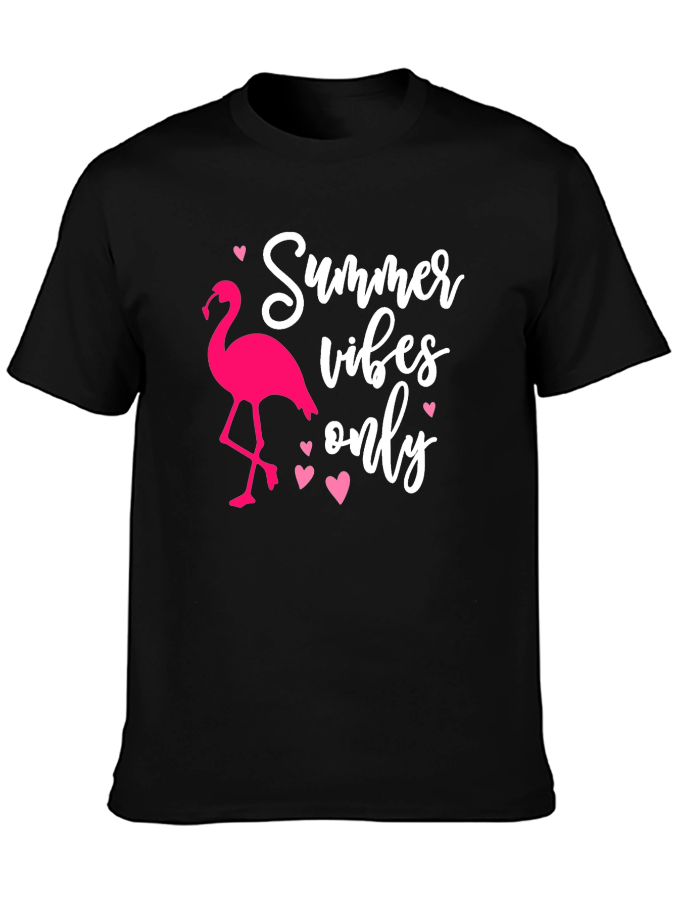 Summer Vibes Flamingo Graphic Tee - Black