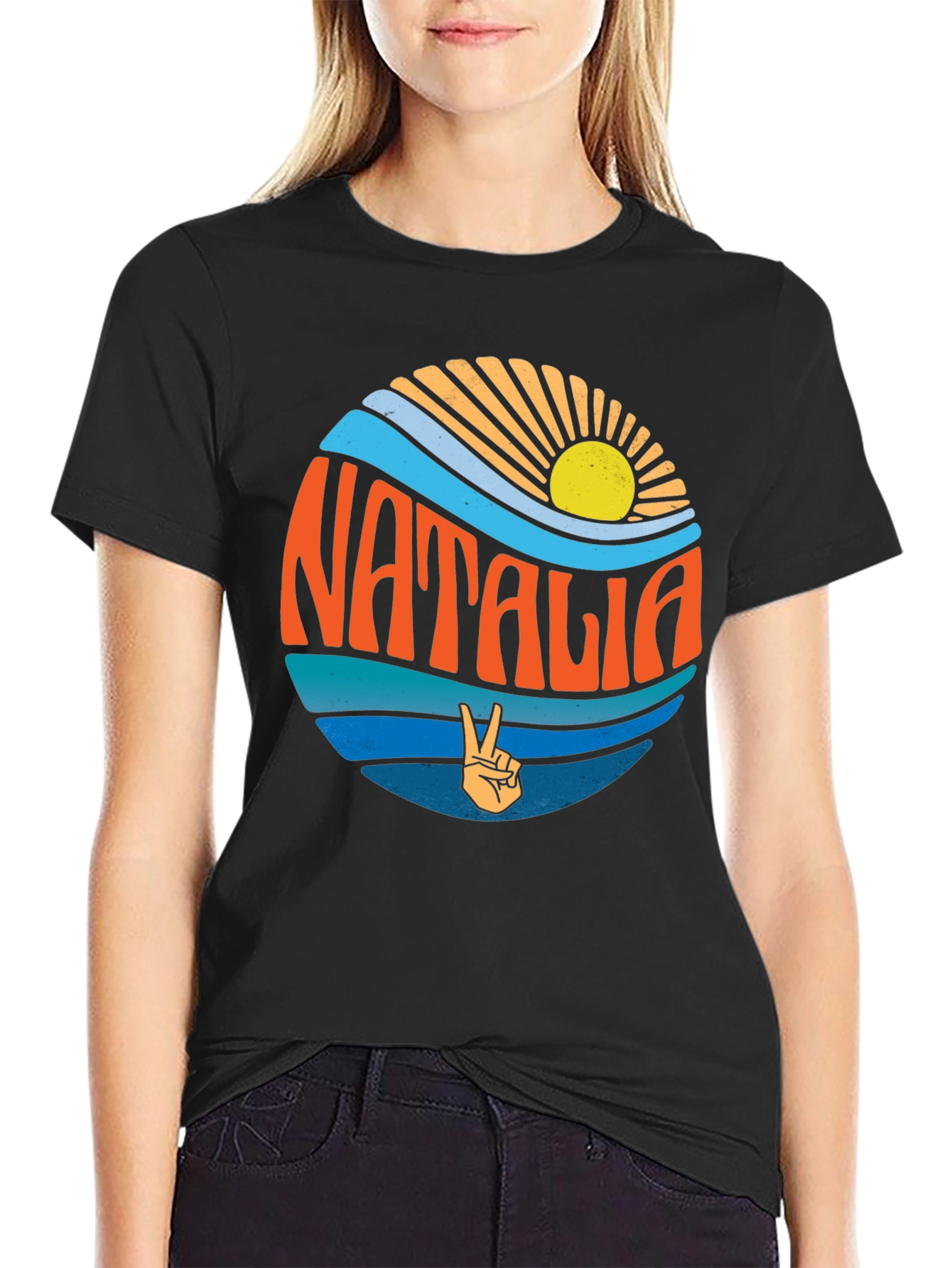 Natalia Retro Graphic T-Shirt - Black