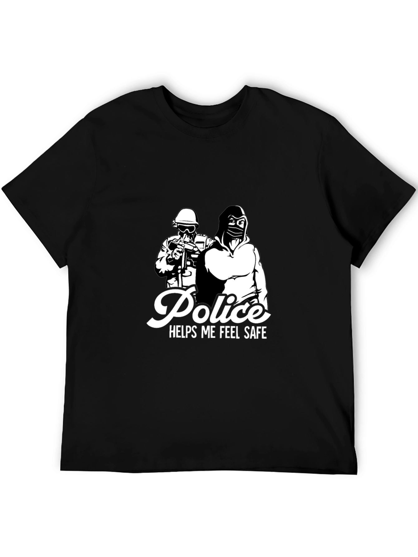 Police Helps Me Feel Safe Black Graphic T-Shirt