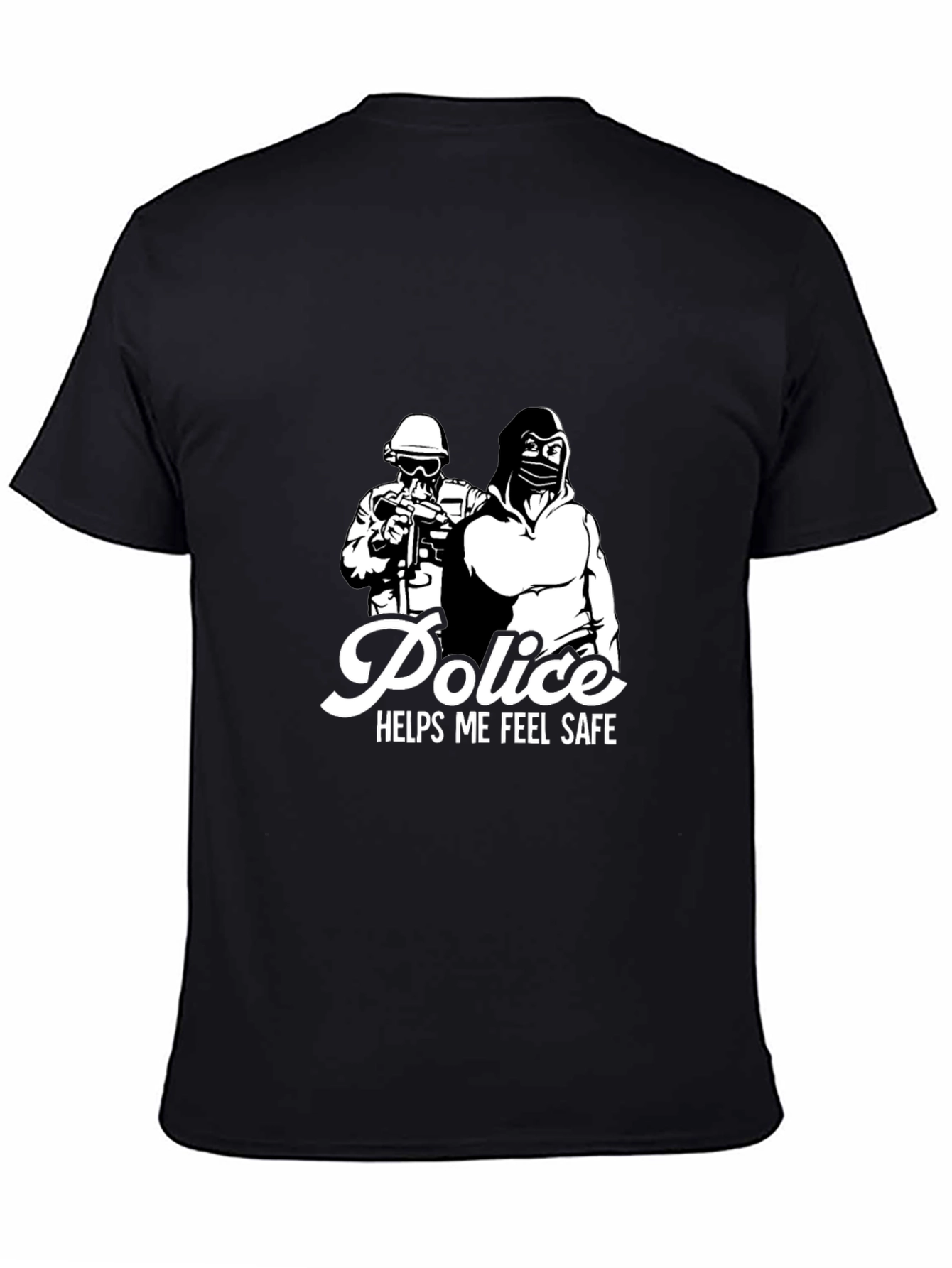 Police Helps Me Feel Safe Black Graphic T-Shirt