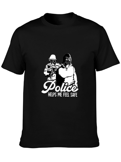 Police Helps Me Feel Safe Black Graphic T-Shirt