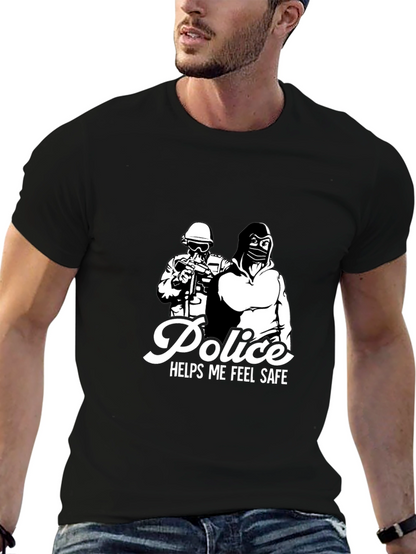 Police Helps Me Feel Safe Black Graphic T-Shirt