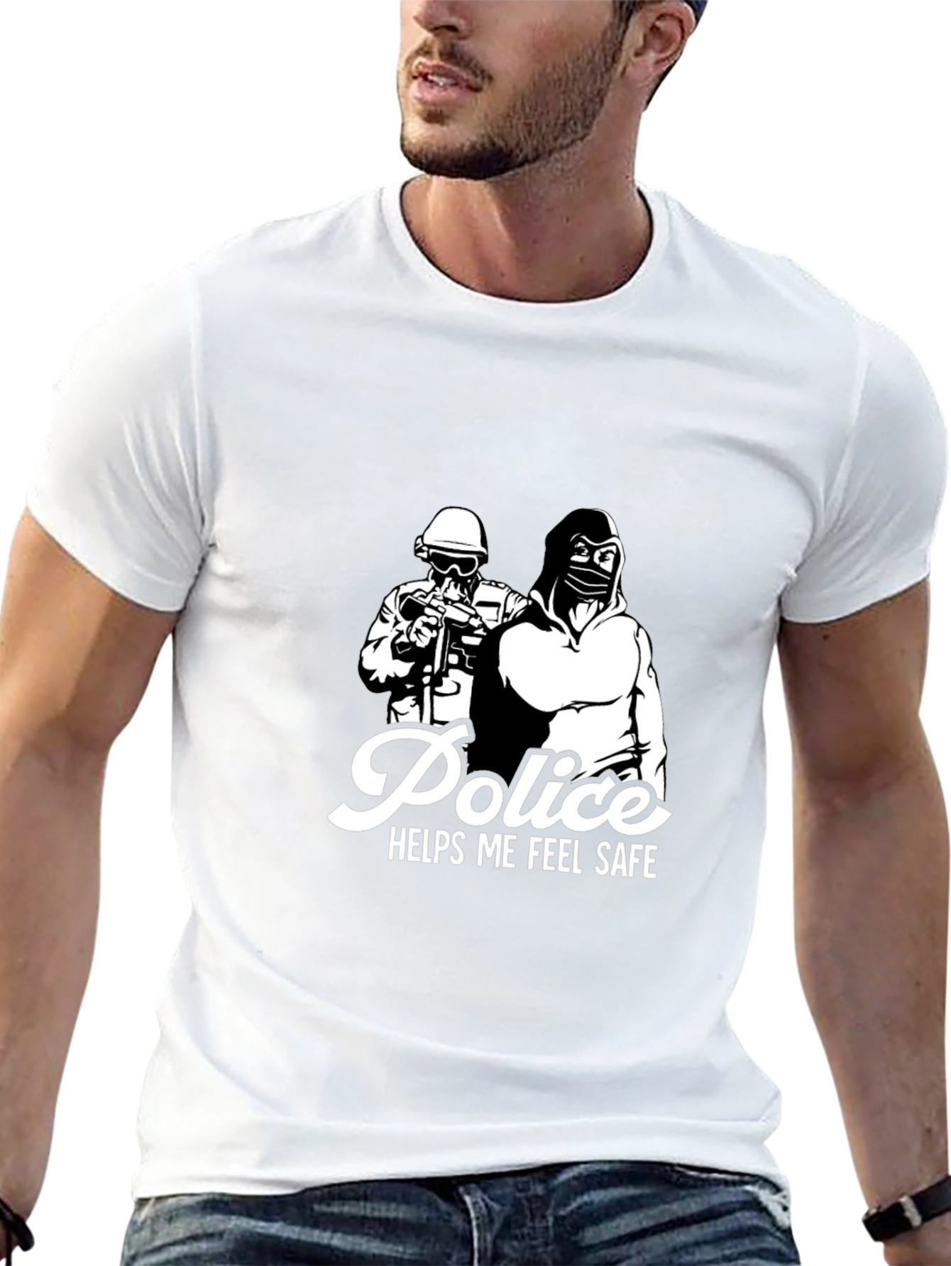Police Helps Me Feel Safe Black Graphic T-Shirt