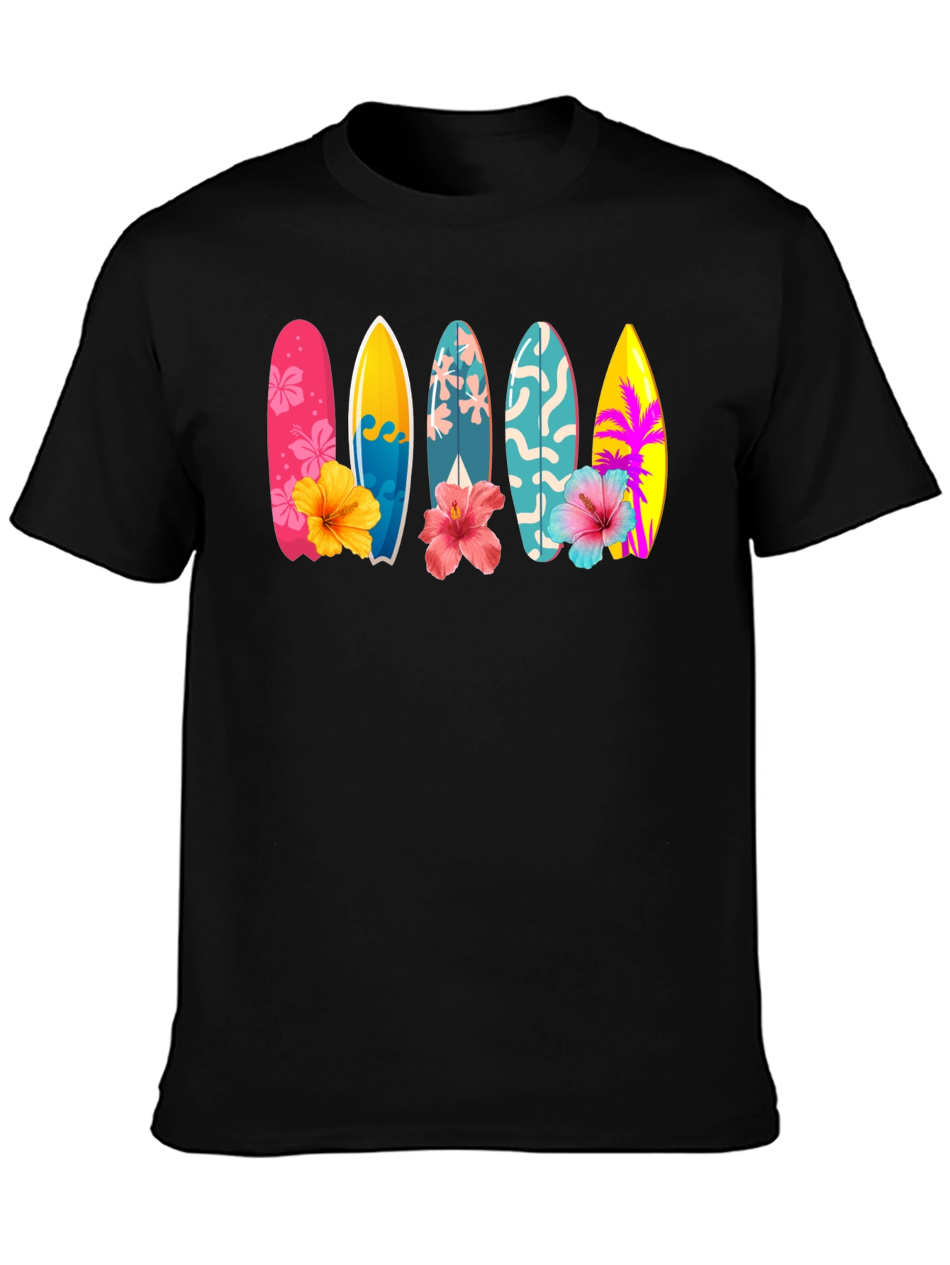 Tropical Surfboard Hibiscus Graphic Tee