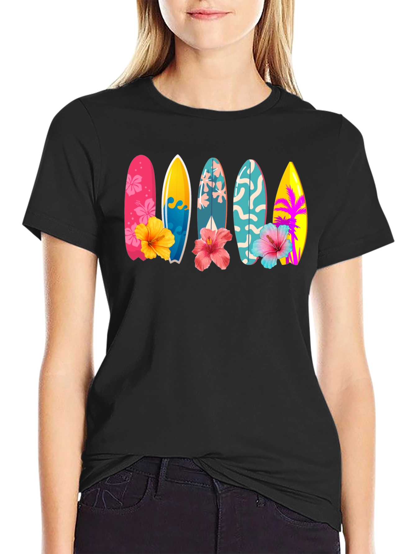Tropical Surfboard Hibiscus Graphic Tee