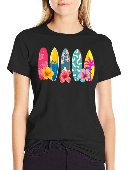 Tropical Surfboard Hibiscus Graphic Tee