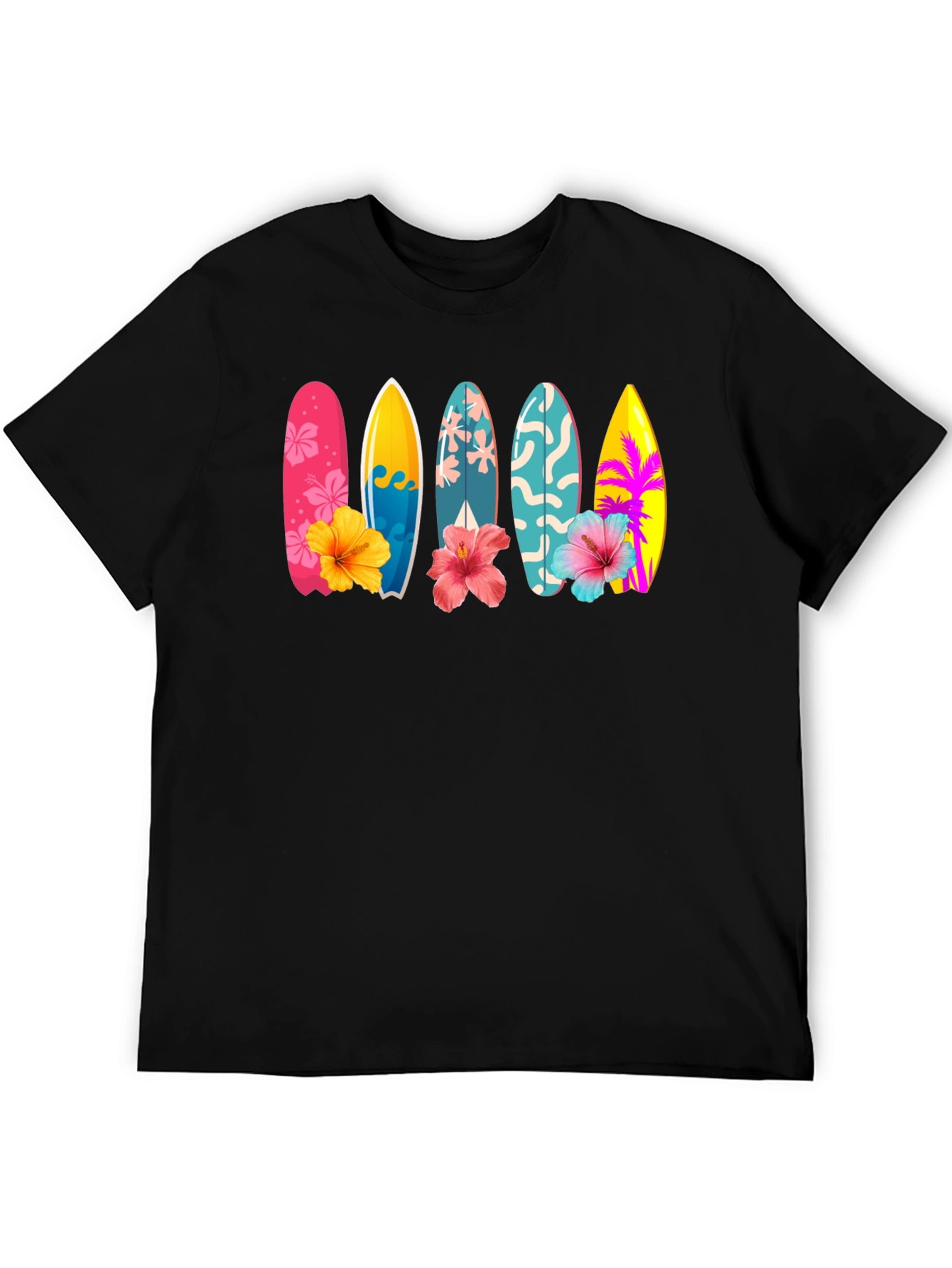 Tropical Surfboard Hibiscus Graphic Tee